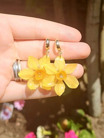 Handmade Yellow Daffodil Resin Earrings