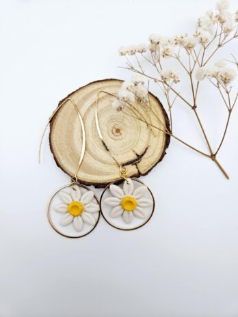Handmade Clay Daisy Earrings – Lightweight Floral Jewellery with Stainless Steel Hooks