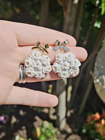 White Polymer Clay Bouquet Earrings