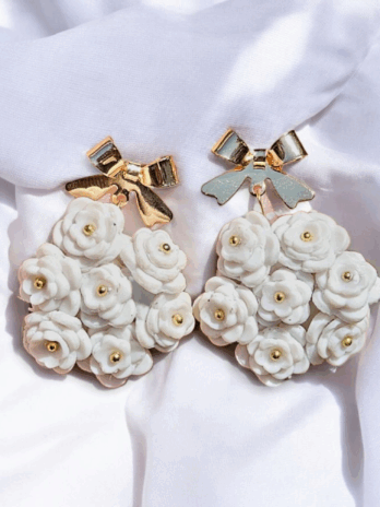 White Polymer Clay Bouquet Earrings