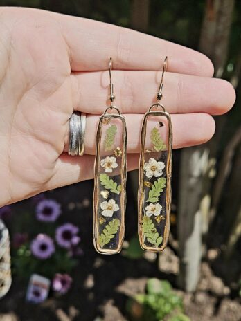 Fern Leaf Resin Gold Earrings