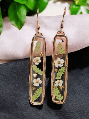 Fern Leaf Resin Gold Earrings