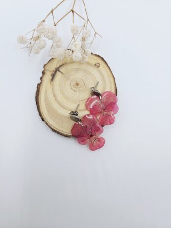 Pink Viola Dangling Stud Earrings