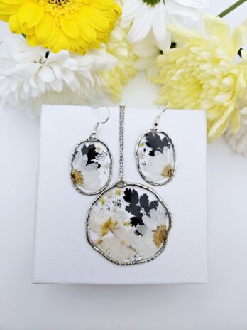 Monochrome Meadow Earring and Necklace Set.