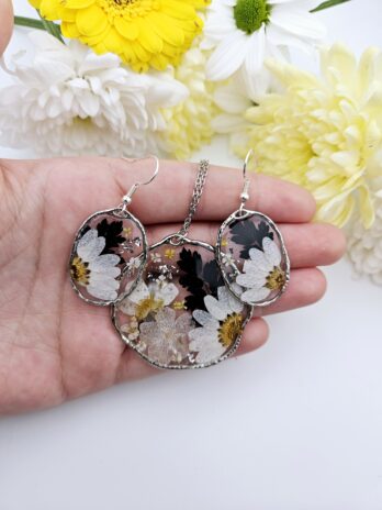 Monochrome Meadow Earring and Necklace Set.