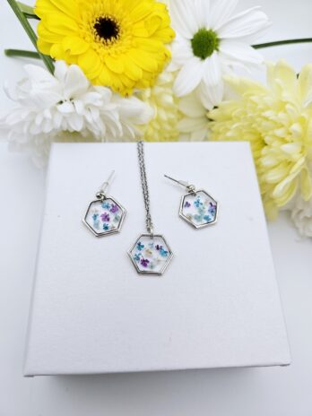 Hexagon Wildflower Earring and Necklace Set