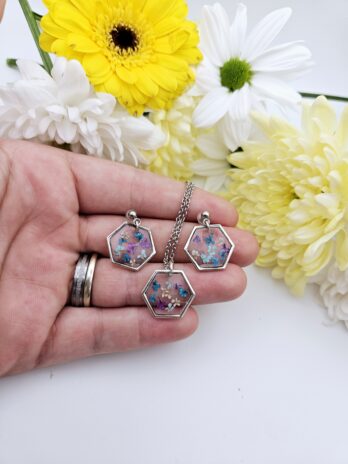 Hexagon Wildflower Earring and Necklace Set