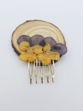 Purple and Yellow Viola Resin Hair Comb
