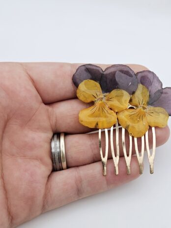 Purple and Yellow Viola Resin Hair Comb