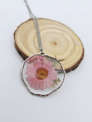 Pressed Pink Daisy Resin Necklace