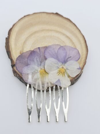 Purple and White Viola Resin Hair Comb