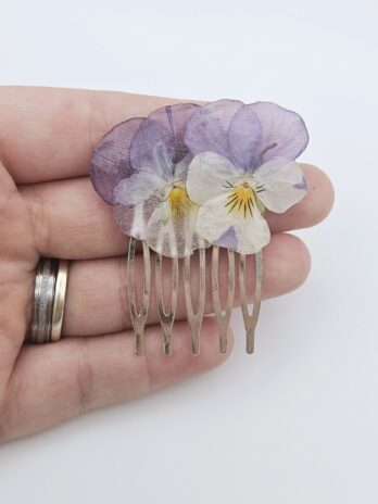 Purple and White Viola Resin Hair Comb