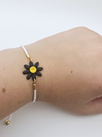 Black Daisy Polymer Clay Bracelet