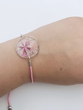 Pressed Pink Flower Resin Bracelet