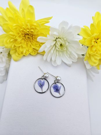 Blue Pearl Cornflower Earrings