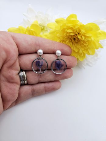 Blue Pearl Cornflower Earrings