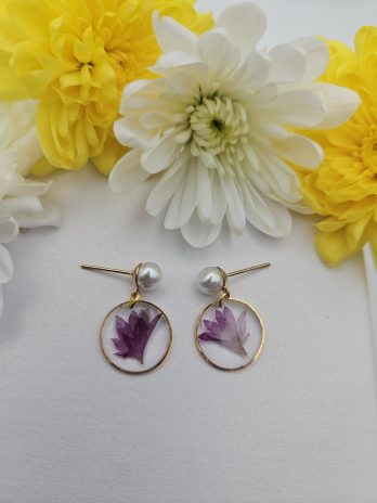 Purple Pearl Cornflower Earrings