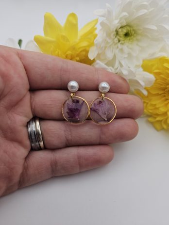 Purple Pearl Cornflower Earrings