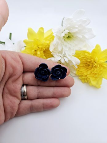 Navy Rose Stud Earrings