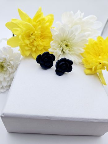 Navy Rose Stud Earrings