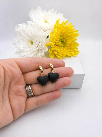 Black Heart Polymer Clay Earrings