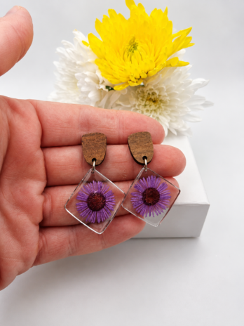 Purple Daisy Real Flower Earrings