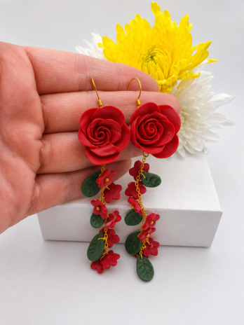Red Rose Polymer Clay Earrings