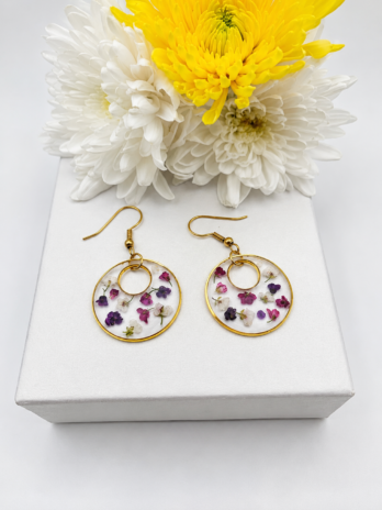 Mixed Flower Gold Circle Earrings