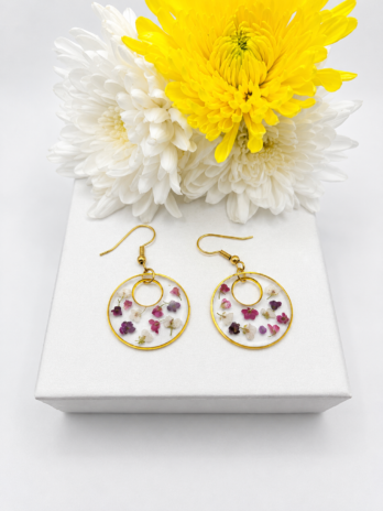 Mixed Flower Gold Circle Earrings
