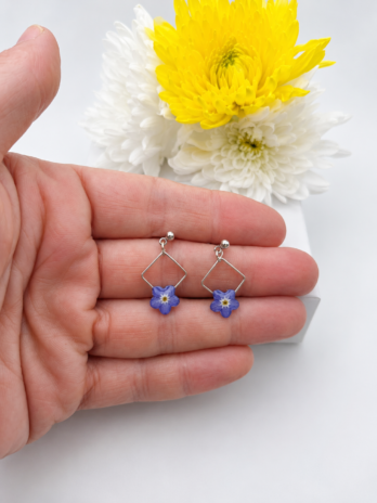 Blue Forget-Me-Not Diamond Drop Earrings