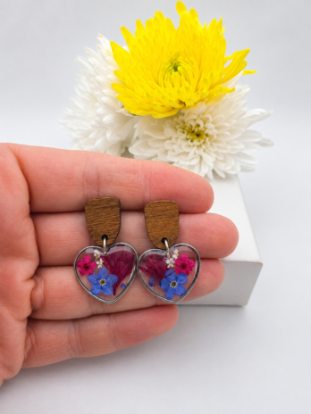 Mixed Real Flower Heart Earrings