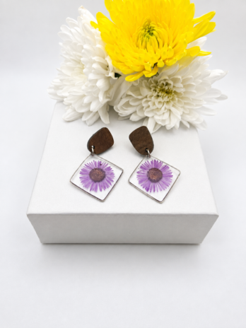 Purple Daisy Real Flower Earrings