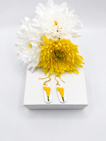 Yellow Lily Polymer Clay Dangle Earrings