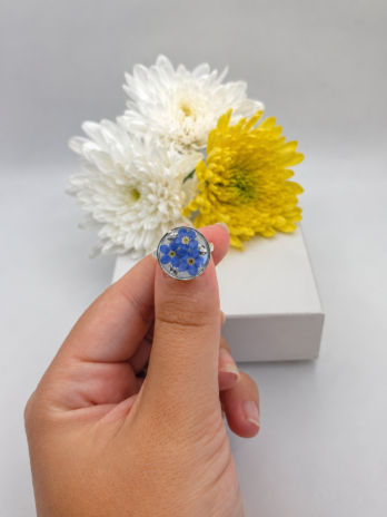 Real Forget-Me-Not Flower Resin Ring