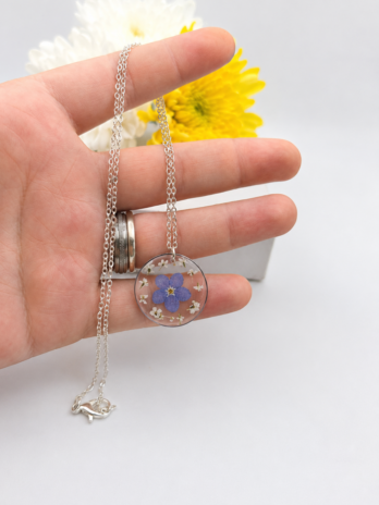 Forget-Me-Not & Queen Anne’s Lace Resin Necklace
