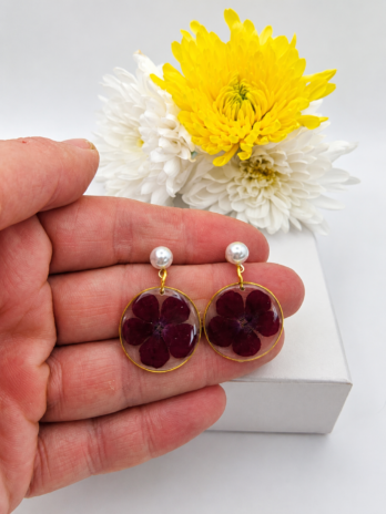 Pink Hydrangea Pearl Stud Earrings