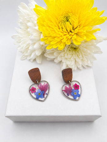Mixed Real Flower Heart Earrings