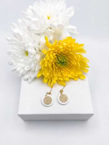 White & Gold Mandala Polymer Clay Earrings
