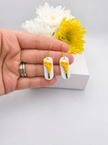 Yellow Lily Polymer Clay Dangle Earrings
