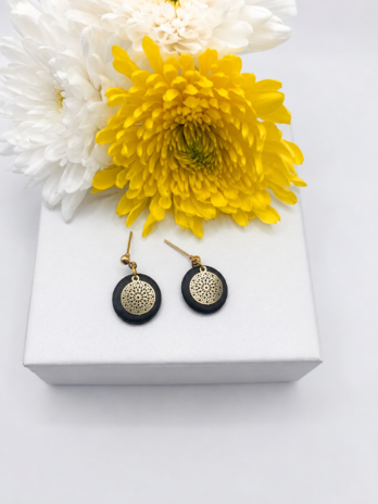 Black & Gold Mandala Polymer Clay Earrings