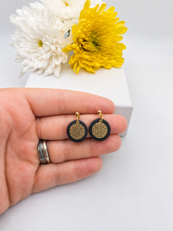 Black & Gold Mandala Polymer Clay Earrings