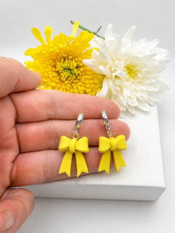 Yellow Polymer Clay Bow Earrings
