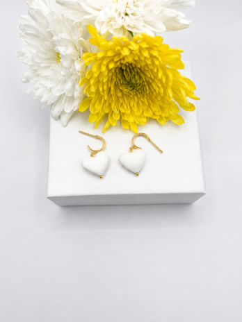 White Heart Polymer Clay Earrings