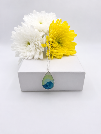 Blue & Green Hydrangea Real Flower Teardrop Necklace