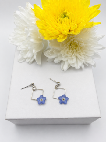 Blue Forget-Me-Not Diamond Drop Earrings