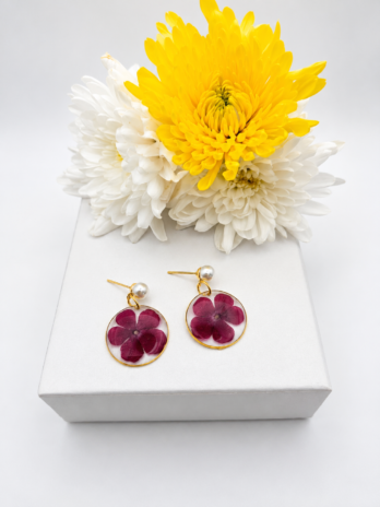 Pink Hydrangea Pearl Stud Earrings